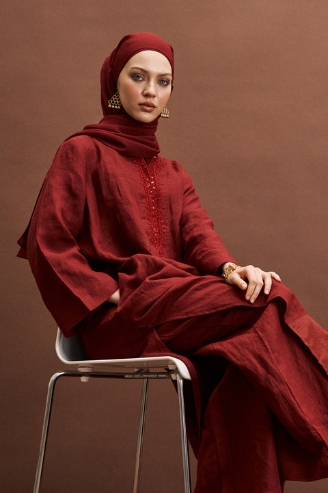 Anini  Linen Tunic in Red Garnet