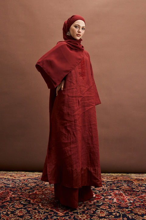 Anini  Linen Tunic in Red Garnet