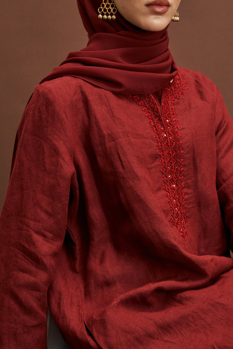 Anini  Linen Tunic in Red Garnet