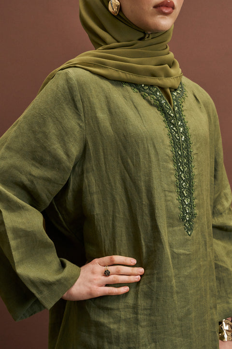 Anini  Linen Tunic in Sap Green