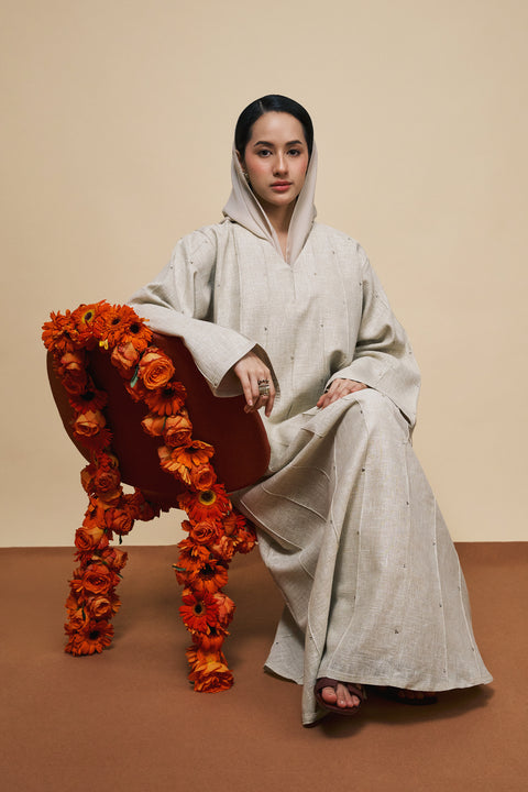 Shasha Light Gold Linen Abaya