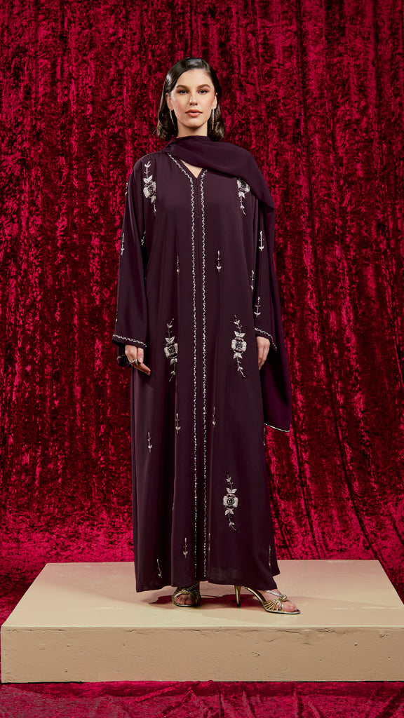 Korean Nidha Asalem Burgundy Abaya