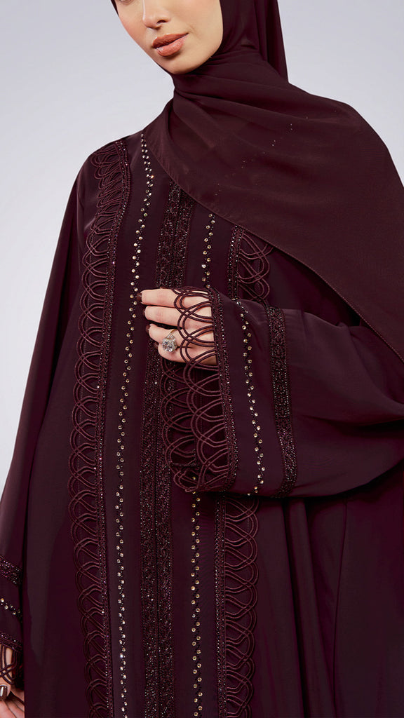 Korean Nidha Badin Burgundy Abaya