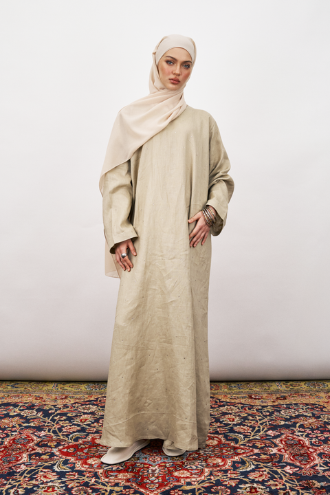 Dani Pure Linen Abaya in Pale Khaki