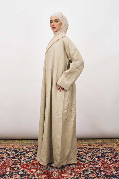 Dani Pure Linen Abaya in Pale Khaki