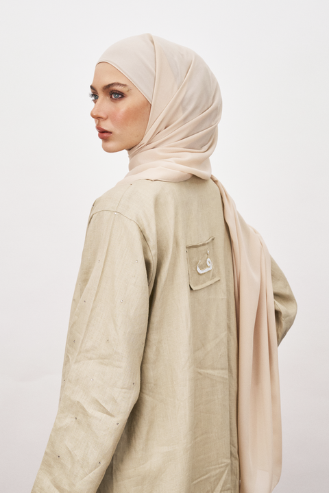 Dani Pure Linen Abaya in Pale Khaki