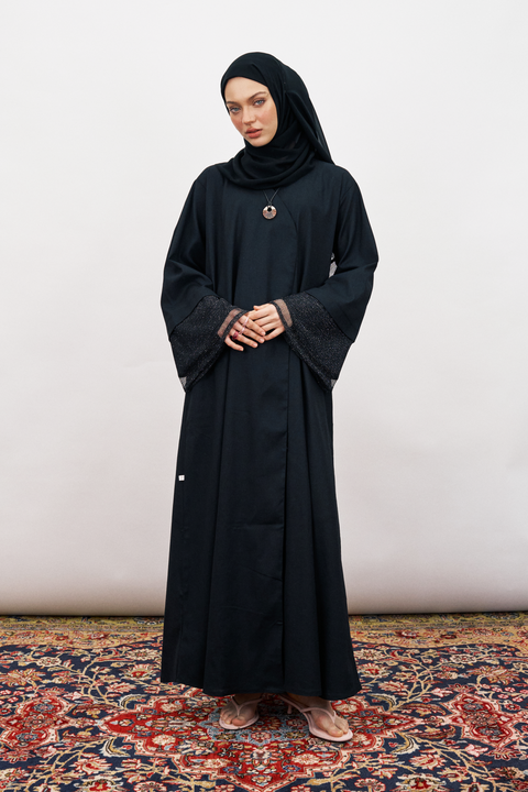 Danira Cotton Linen Abaya in Black