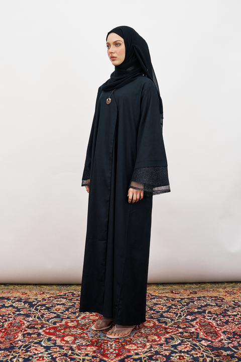 Danira Cotton Linen Abaya in Black