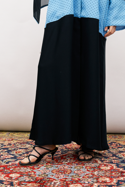 Dima Chiffon Polkadot Abaya in Dusty Denim