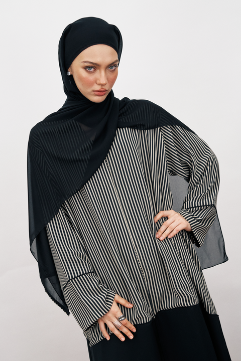 Diyan Chiffon Stripes Abaya in Black