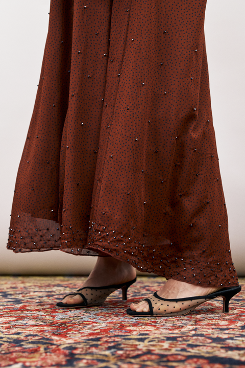 Donna Crushed Chiffon Polkadot Abaya in Burnt Sienna