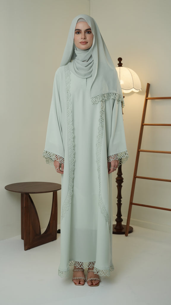 Korean Nidha Dalyan Mint Green Abaya