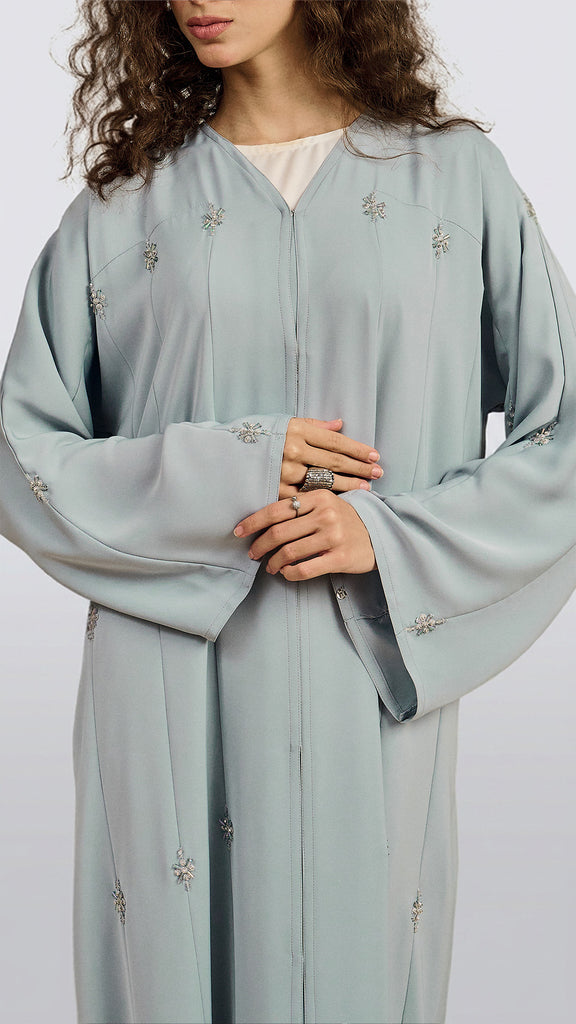 Korean Nidha Diyarba Dusty Blue Abaya