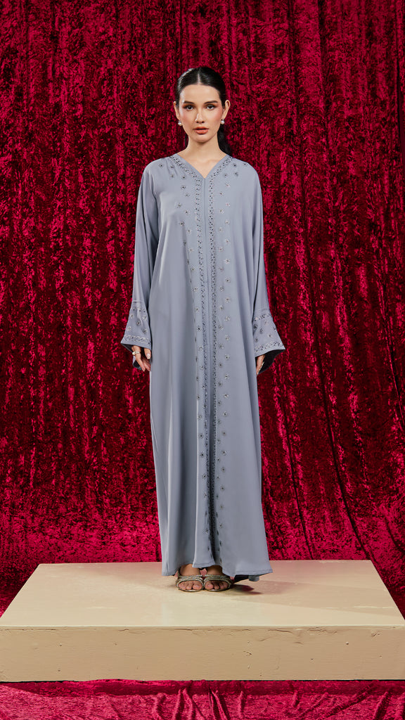 Korean Nidha Dorud Dusty Blue Abaya