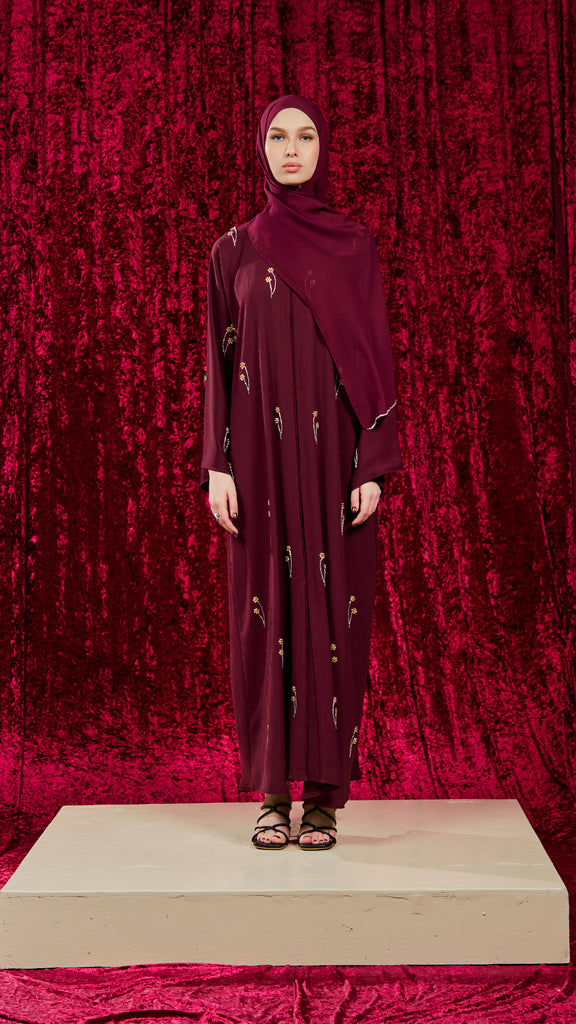 Korean Zoom Emet Burgundy Abaya