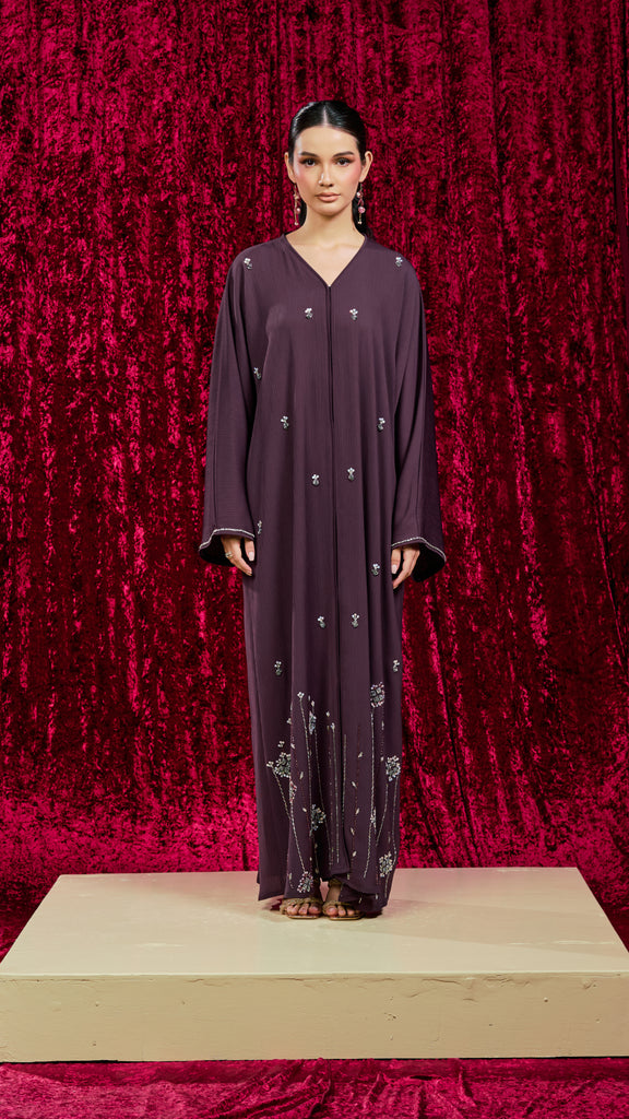 Korean Zoom Ghazni Deep Burgundy Abaya