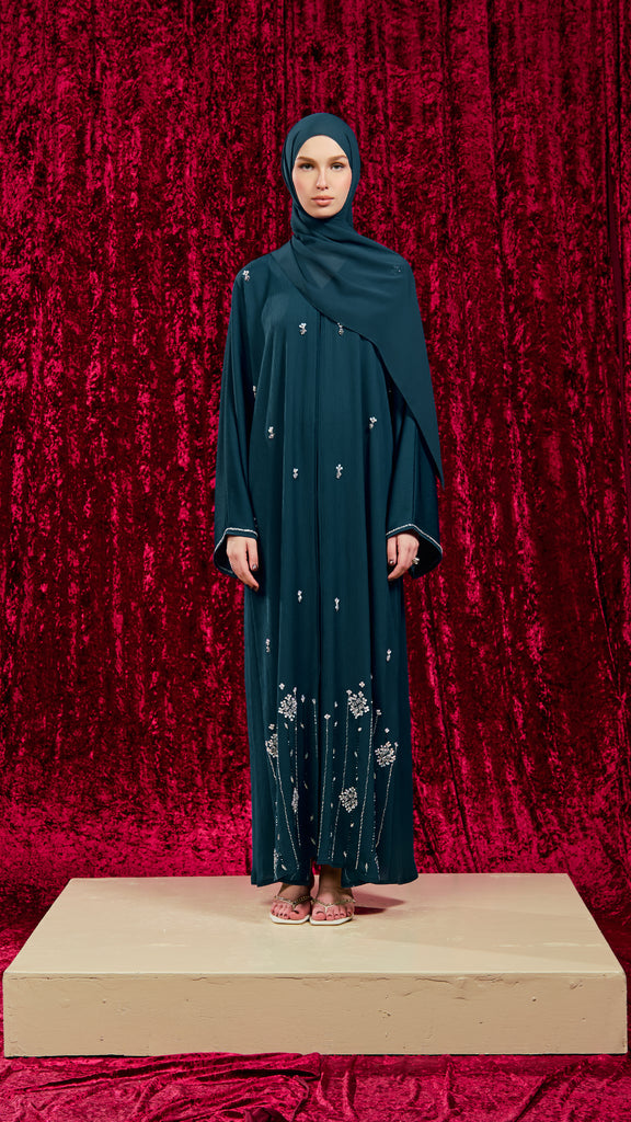 Korean Zoom Ghazni Teal Blue Abaya