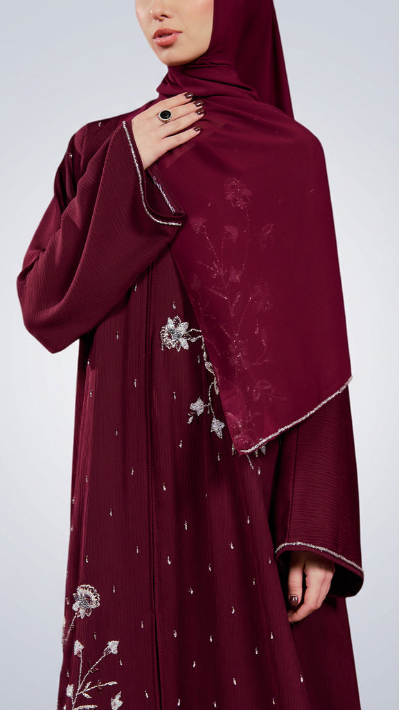 Korean Zoom Gediz Burgundy Abaya