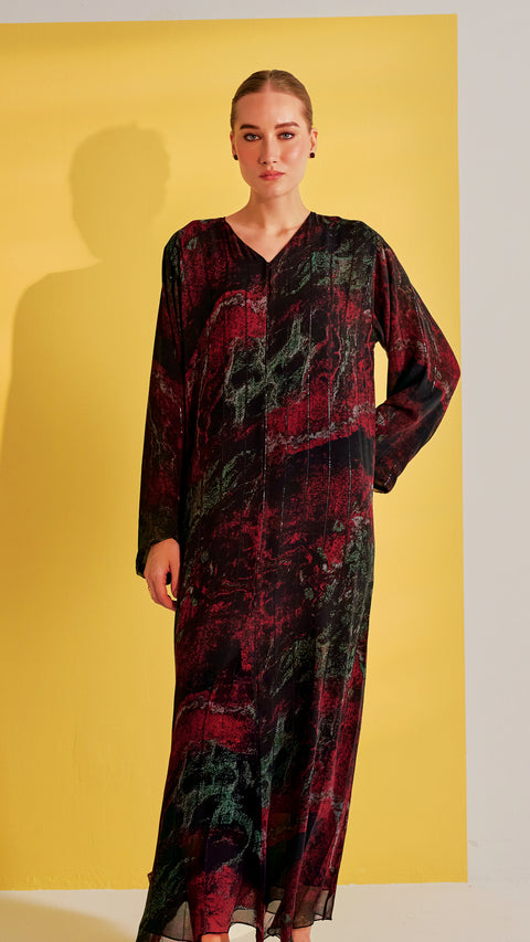 Chiffon Hamah Red Abaya