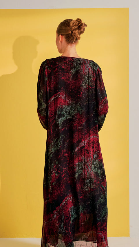 Chiffon Hamah Red Abaya