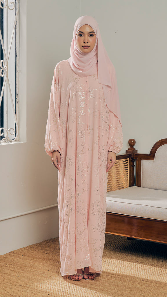 Korean Chiffon Isfara Coral Peach Abaya