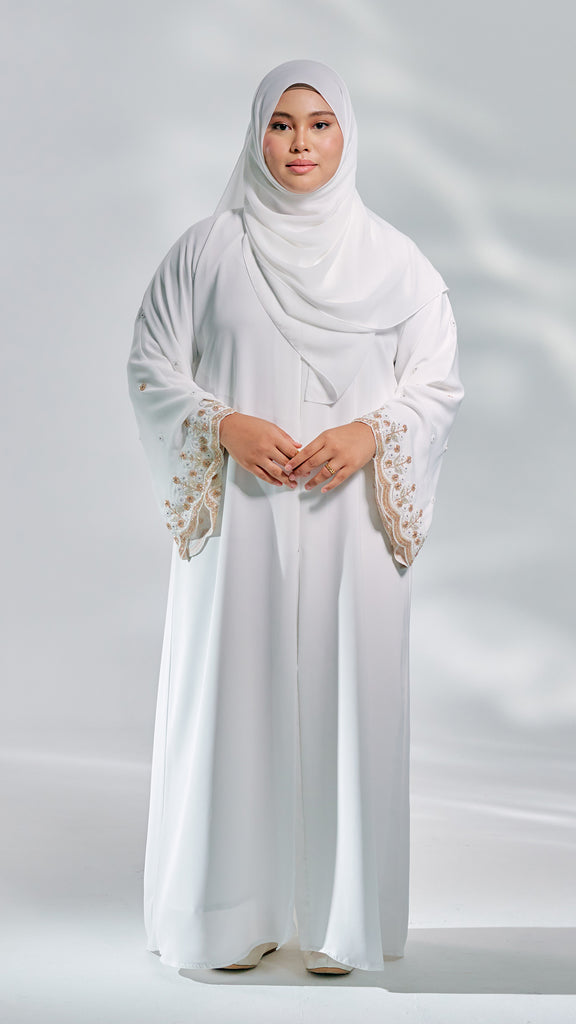 Korean Nidha Jamsah Copper White Abaya