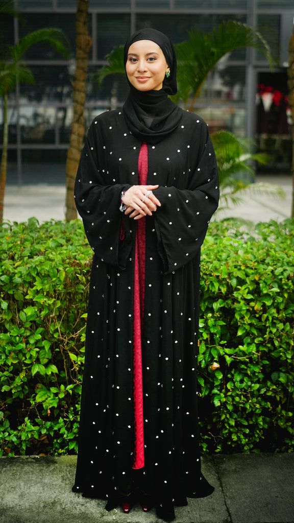 Korean Chiffon Jazan Obsidian Silver Cardi Abaya