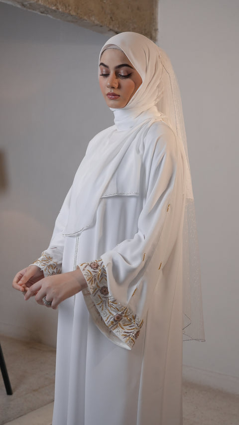 Khyber White Dust Gold Abaya