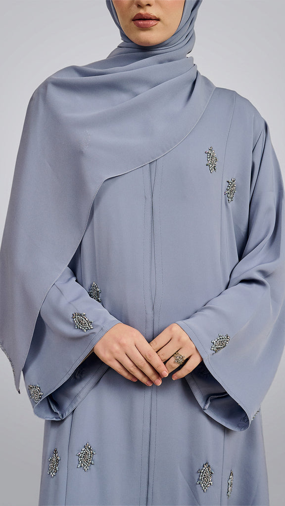 Korean Nidha Khaznah Dusty Blue Abaya