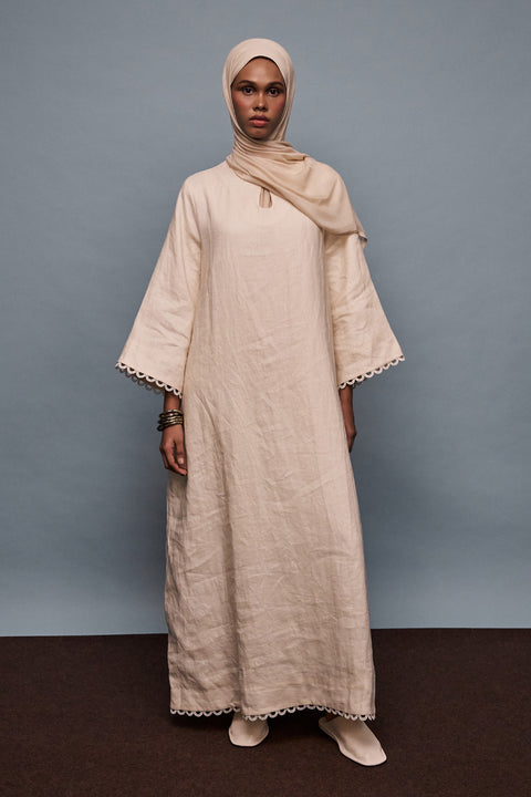 Celine Linen Dress in Ivory