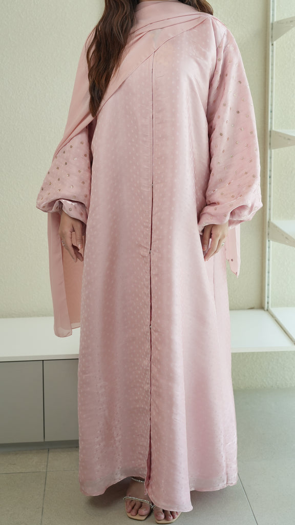 Embroidery Organza Laia Strawberry Cream Abaya