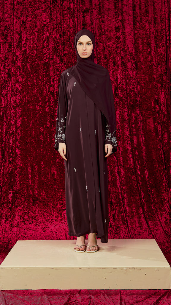 Korean Nidha Madaba Burgundy Abaya
