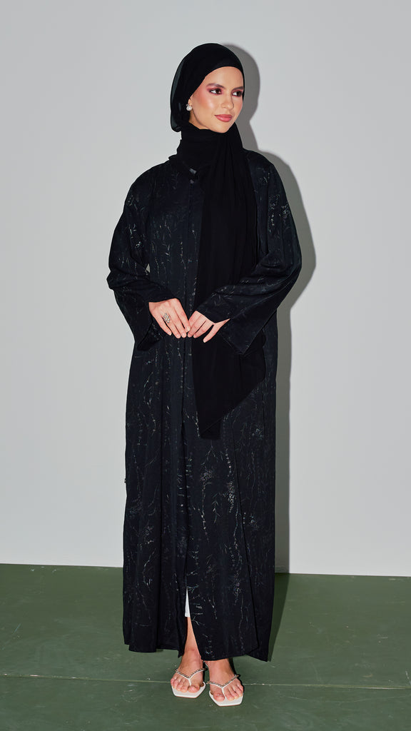 Soft Crepe Manisa Silver Wildflower Abaya