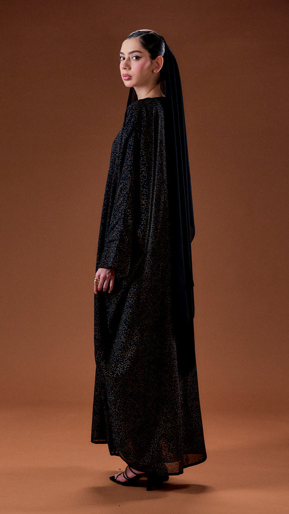Chiffon Crepe Mansuri Obsidian Gold Abaya
