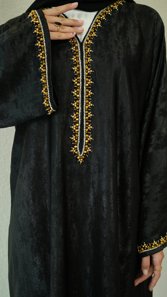 Rose Crepe Miraya Obsidian Gold Abaya