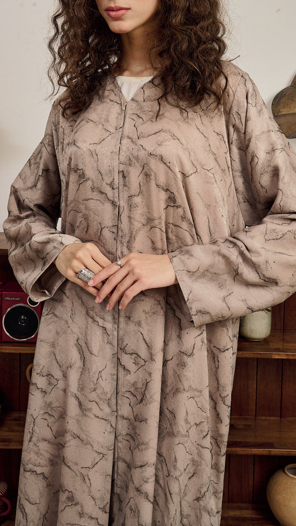 Crushed Matte Satin Mizhar Light Brown Abaya
