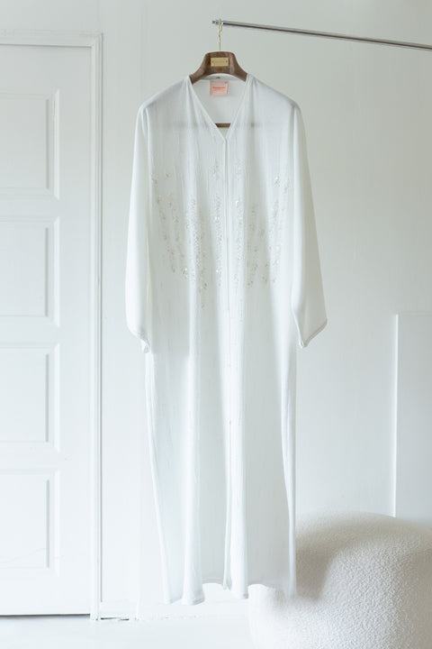 Korean Zoom Nahda White Abaya
