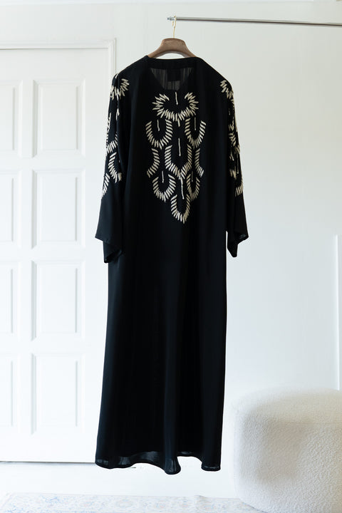 Korean Nidha Najran Obsidian Silver Abaya