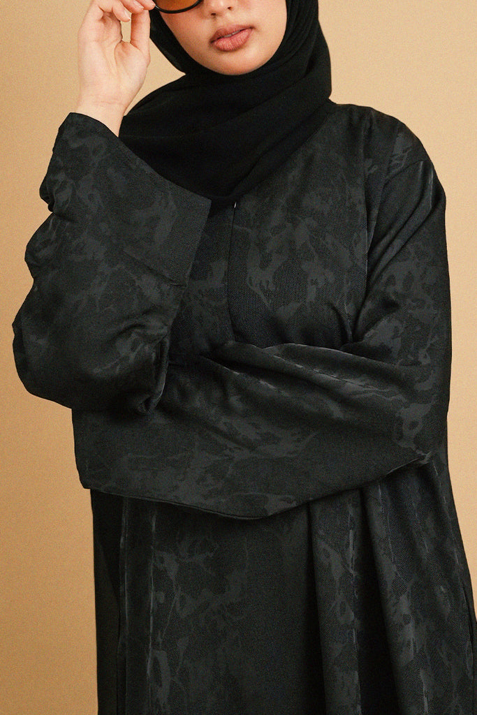 Poly Linen Jacquard Nahwa Black Abaya