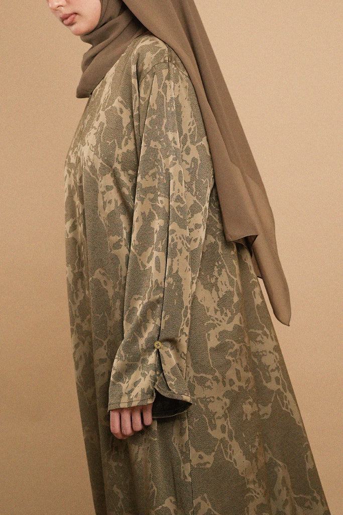 Poly Linen Jacquard Nahwa Olive Abaya
