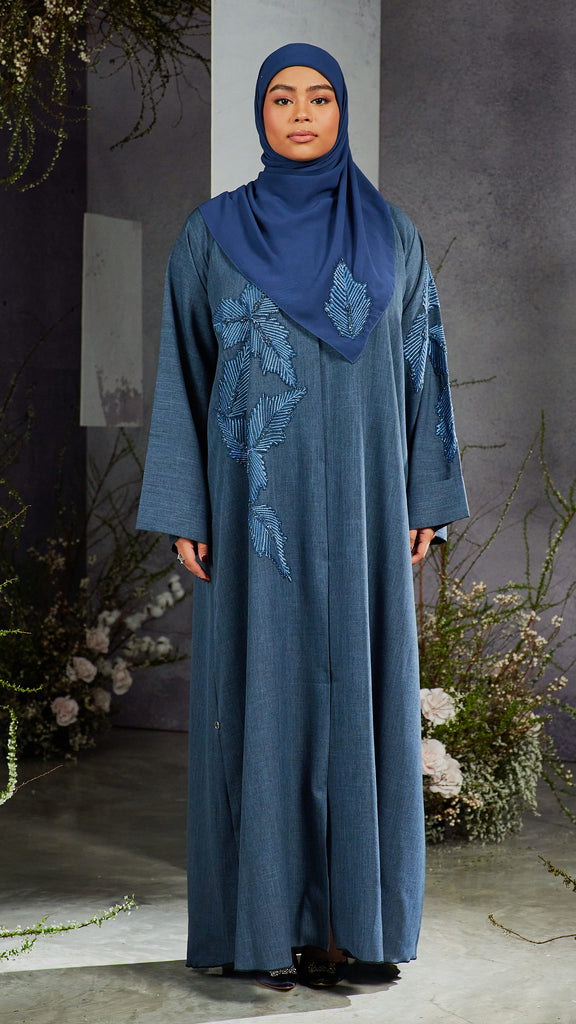 Cotton Linen Nawal Blue Jeans Abaya