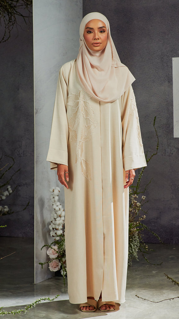 Cotton Linen Nawal Buttercream Abaya