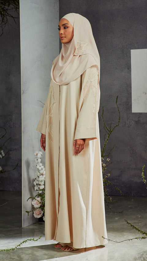 Cotton Linen Nawal Buttercream Abaya