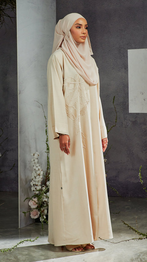 Cotton Linen Nawal Buttercream Abaya