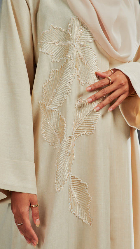 Cotton Linen Nawal Buttercream Abaya