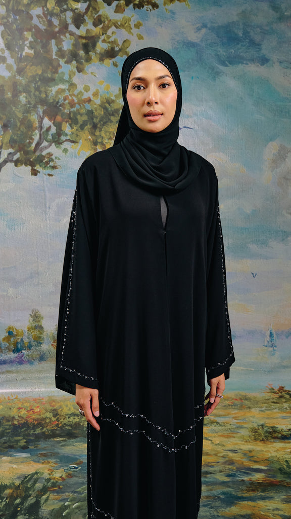 Chiffon Nisrin Obsidian Silver Abaya