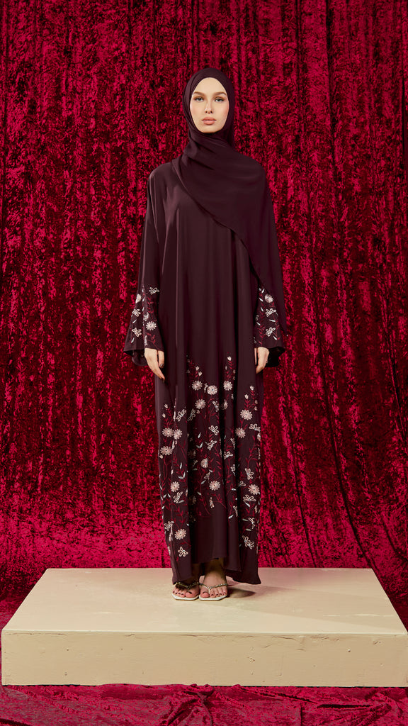 Korean Nidha Petaro Burgundy Abaya