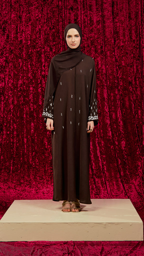 Korean Zoom Qamishli Dark Brown Abaya