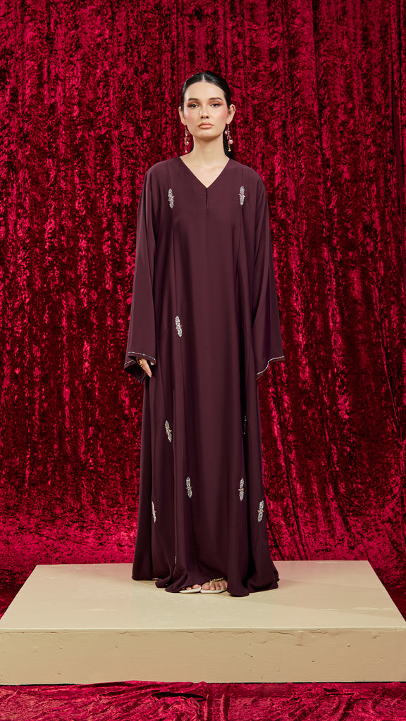 Korean Nidha Ranya Burgundy Abaya