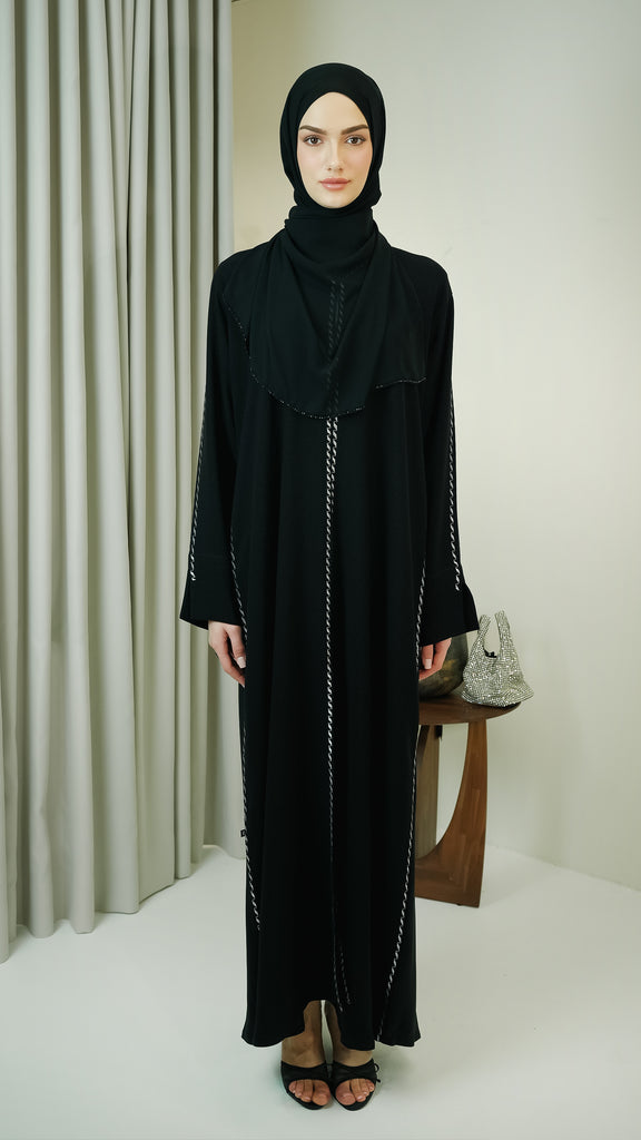 Rosed Crepe Reyhanli Obsidian Silver Abaya